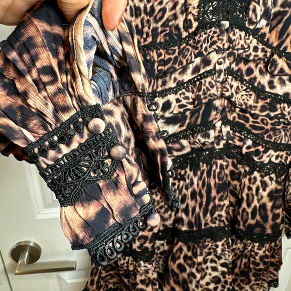 ALLSAINTS - NWT- Zora Evita Lace Trim Printed Dress Leopard Mini | 12 - Picture 10 of 15